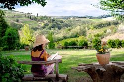 Having a quiet read in the villa Mulberry garden